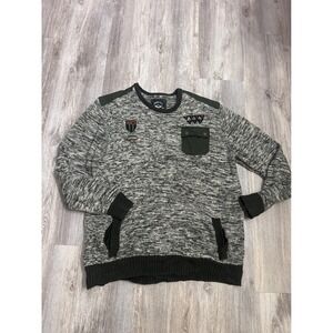 Born Fly‎ Mens 2XL Marled Knit Crewneck Sweater Olive Green Utility Quilted Back